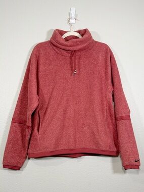 Nike Sweatshirt Fleece Pullover Funnel Cowl Neck Pink Red Pocket SOFT Women Med